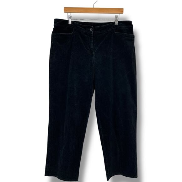 Eileen Fisher Corduroy Velvet Straight Leg Black Pants Women's L Zipper Closure - Picture 1 of 7